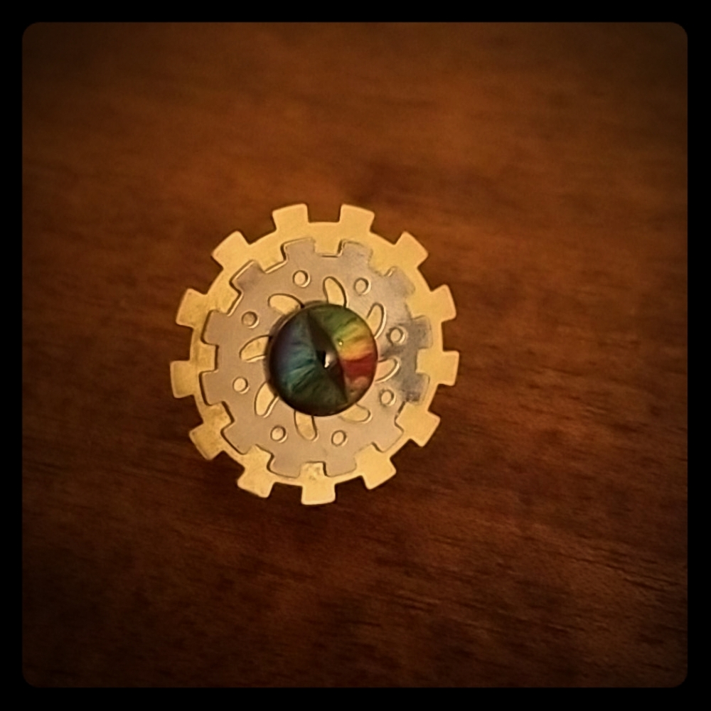 Steampunk gear bronze and silver adjustable ring